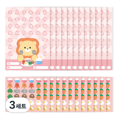 워너디스 할수있어 동물 칭찬 스티커판 12p + 스티커 12p 세트, 골고루 먹어요, 3세트