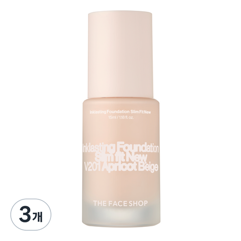 더페이스샵 잉크래스팅 파운데이션 슬림핏 뉴 15ml, V201 애프리콧 베이지, 3개