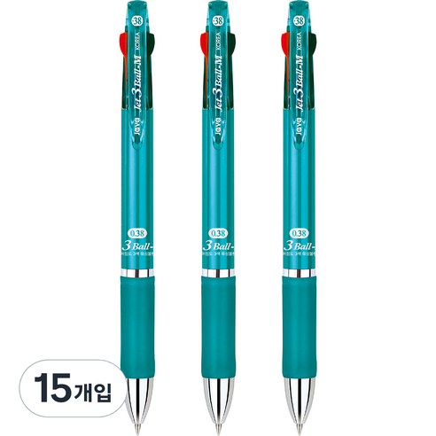 자바펜 제트3볼M 유성볼펜 0.38mm, 민트, 15개입