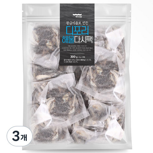 바다원 디포리 해물 다시팩 20p, 300g, 3개