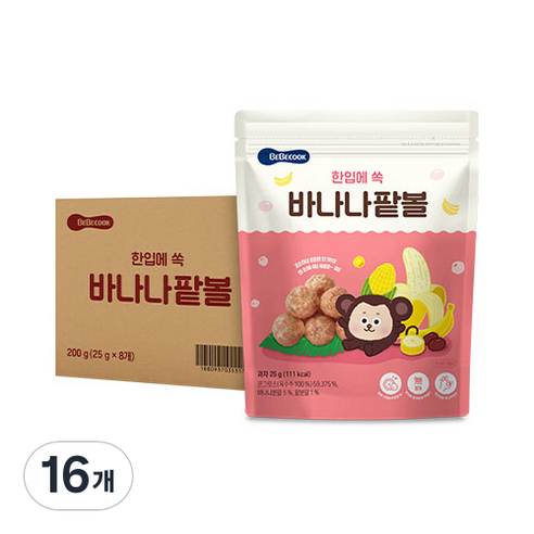 베베쿡 바나나팥볼 과자 25g, 바나나 + 팥 혼합맛, 16개