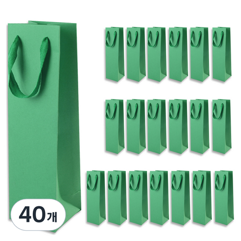 골든래빗 와인C 컬러 와인 종이백 9 x 28 x 8 cm, 그린, 40개
