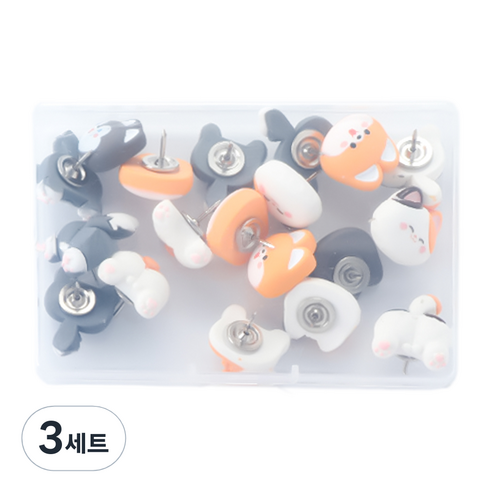 코히모 고양이 강아지 캐릭터 압정핀 20p + 케이스 세트 4W188, 3세트, 20개입