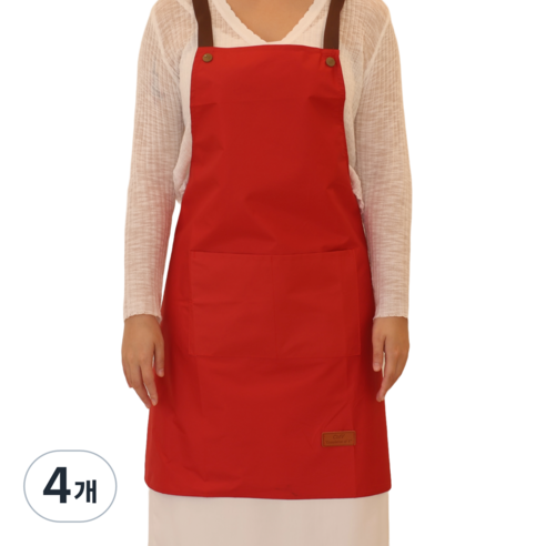 씨오브비 주방 카페 생활방수 앞치마, 레드, 4개