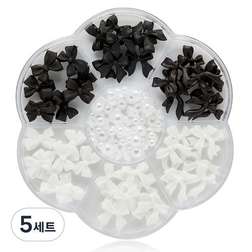 메이브라운 리본 진주네일 블랙 앤 화이트 네일파츠 7종 세트, 5세트, 혼합색상