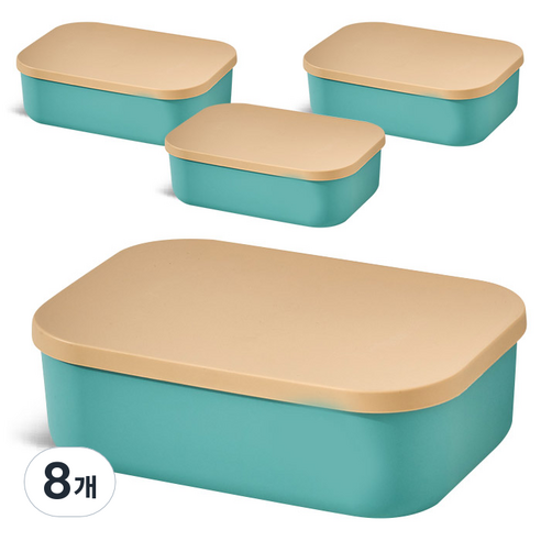 마켓플랜 심플리 포인트 리빙박스 S, 8개, 민트