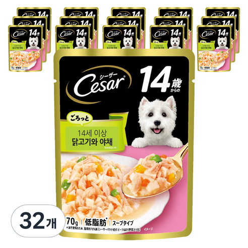 시저 14세 이상 강아지 주식파우치, 닭+야채, 70g, 32개