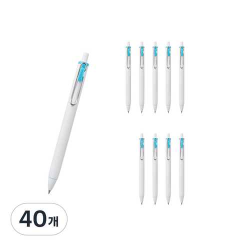 유니볼 원 중성 잉크펜 0.5mm, 스카이블루, 40개