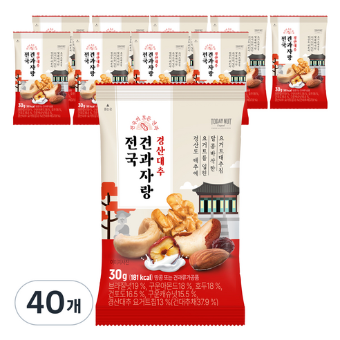 투데이넛 전국견과자랑 경산대추 30g, 40개