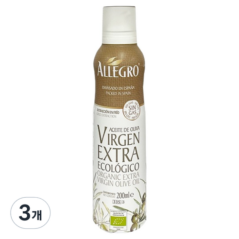 ALLEGRO 유기농 엑스트라 버진 올리브 오일, 3개, 200ml