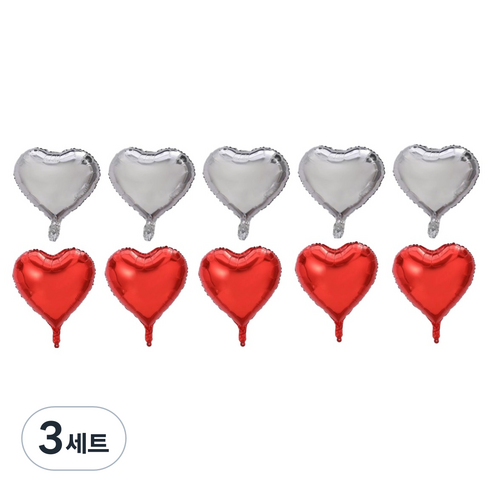 이롭상회 예쁜 하트 풍선 33~35cm 2종 x 5p 세트, 레드, 실버, 3세트