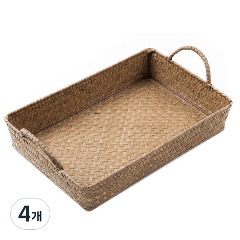 메이퀸 내일의공간 손잡이 라탄바구니 대형 33 x 23 x 6 cm, 네츄럴, 4개