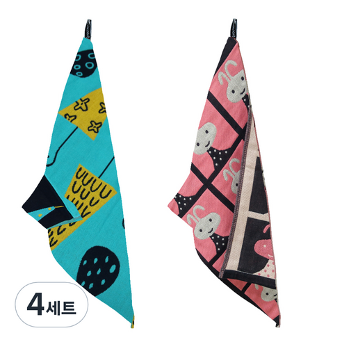 북유럽풍 순면 일러스트 면행주 2종 세트, 4세트, 008 빗방울민트, 랜덤발송