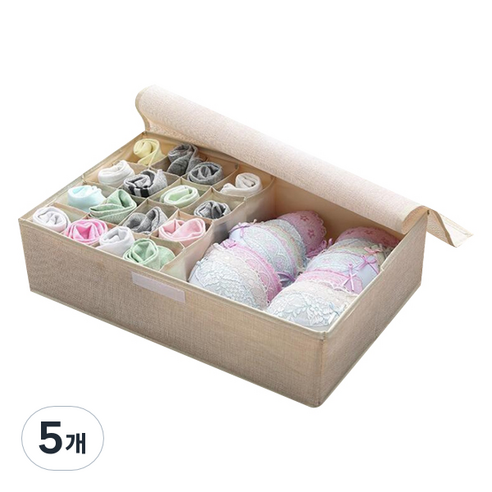 마켓감성 17칸 속옷 수납박스, 베이지, 5개
