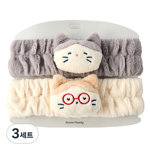 모던하우스 버터샵 밀크캣스쿨 젖소괭 안경괭 커플 세안밴드 세트, 3세트, 그레이, 아이보리