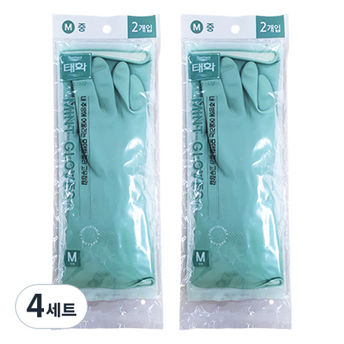 태화 컬러 고무장갑 양손착숑 세트, 민트, 중(M), 4세트