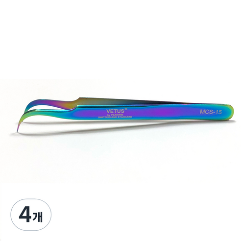 비투스 속눈썹 핀셋 MCS-15, 4개, 레인보우