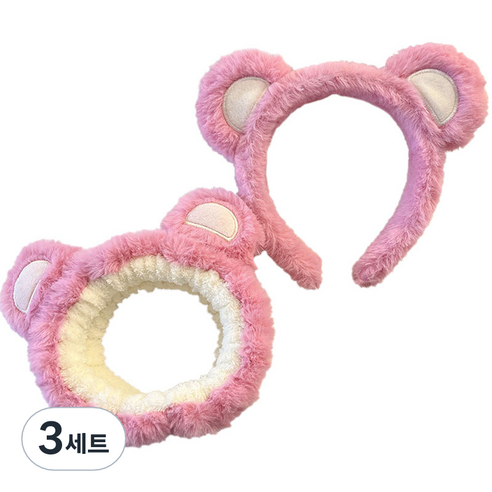 세안밴드 2종 세트, 3세트, 핑크