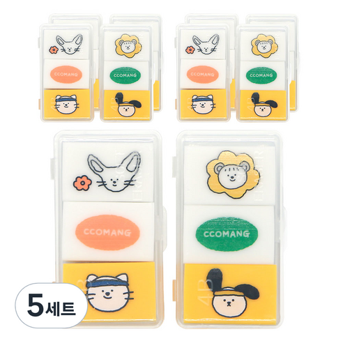 핑크풋 1000꼬망 케이스 지우개 2종 x 5p 세트, 오렌지, 그린, 5세트