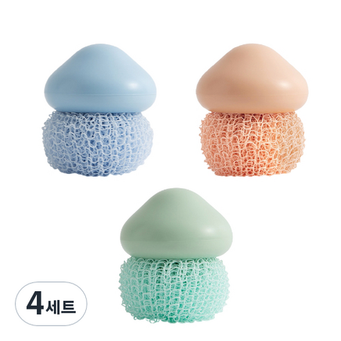 버섯 손잡이 주방 수세미 3종 세트, 4세트
