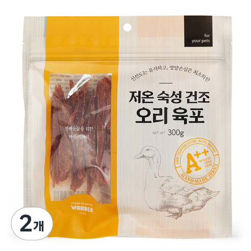 원더푸드 반려동물 저온숙성 건조 육포 300g, 2개, 오리