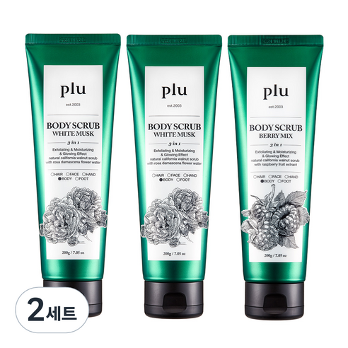 플루 오리지널 바디스크럽 화이트머스크 200g x 2p + 베리믹스 200g 세트, 2세트