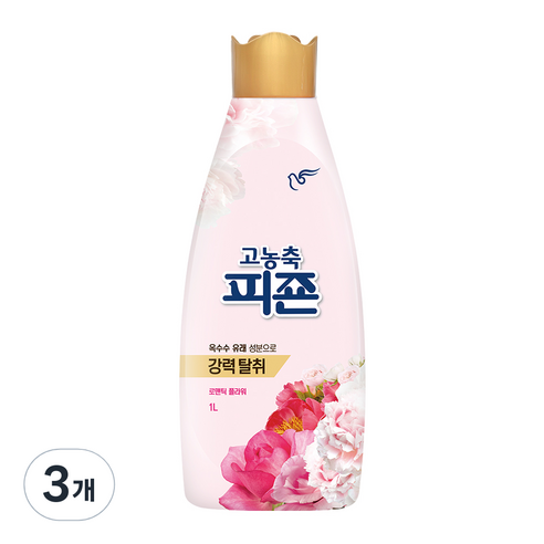 고농축 피죤 강력탈취 오리지널 로맨틱플라워 섬유유연제, 1L, 3개