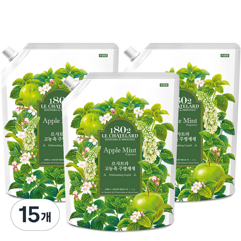 르샤트라1802 고농축 주방세제 리필 애플민트, 1.5L, 15개