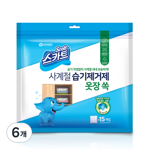 추천제품 스카트 사계절 습기제거제 옷장 쏙 15p 30g, 6개