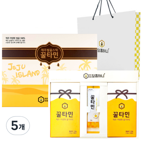 꿀타민 제주벌꿀 스틱 선물세트 8호 12g x 21p + 쇼핑백, 252g, 5개