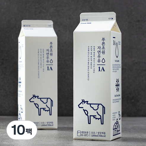 부산우유 푸른초원 자연우유 1A, 1000ml, 10팩