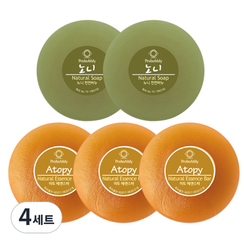 프로버블리 중성비누 노니 110g x 2p + 아토 에센스바 110g x 3p 세트, 4세트