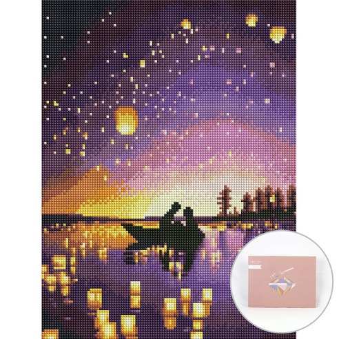 아트조이 DIY 보석십자수 세트 캔버스형 30 x 40 cm, 풍등축제의 연인, 1세트