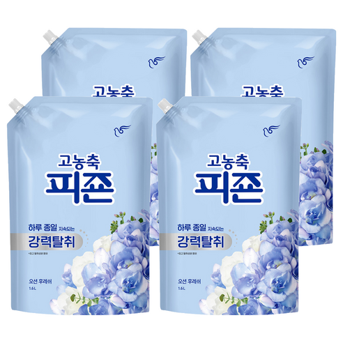 피죤 고농축 강력탈취 오리지널 섬유유연제 오션후레쉬 리필, 1.6L, 4개