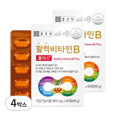 종근당 활력을 잔뜩 불어넣은 비타민B 플러스, 60정, 4박스 
비타민/미네랄