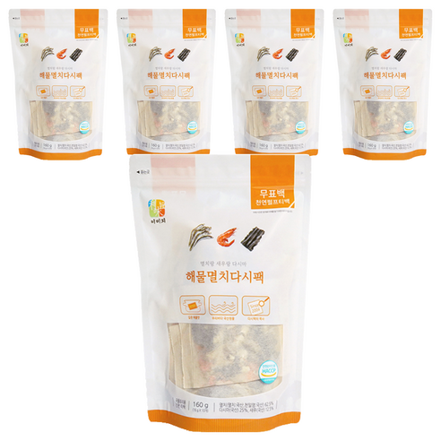 석하 멸치랑 새우랑 다시마 해물 멸치 다시팩, 160g, 5개