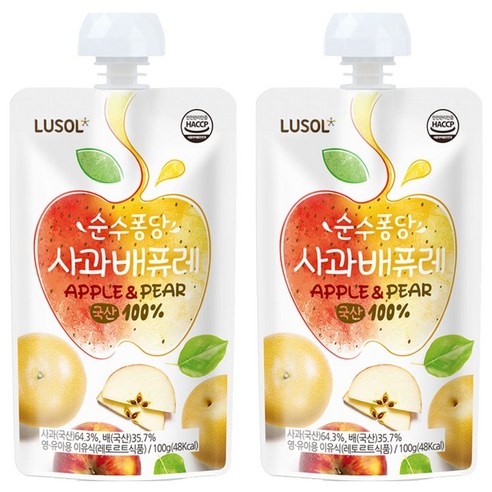 루솔 순수퐁당 퓨레, 혼합맛(사과/배), 100g, 2개