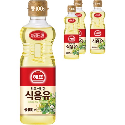 해표 콩기름 식용유 900ml, 4개 묶음 
가루/조미료/오일