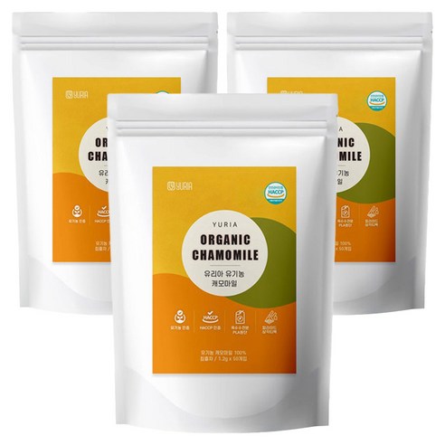 유리아 유기농 생분해 삼각티백 캐모마일차, 1.2g, 50개입, 3개