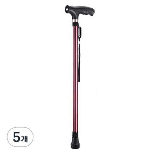 마샤투 LED 높이조절 미끄럼방지 노인 지팡이, 레드, 5개