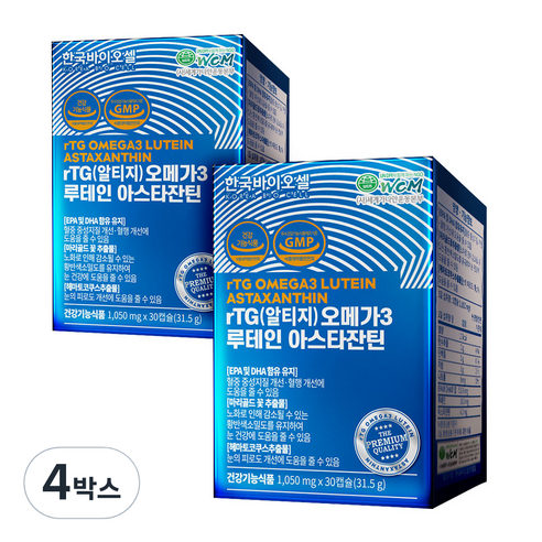 한국바이오셀 알티지 오메가3 루테인 아스타잔틴, 30정, 4개