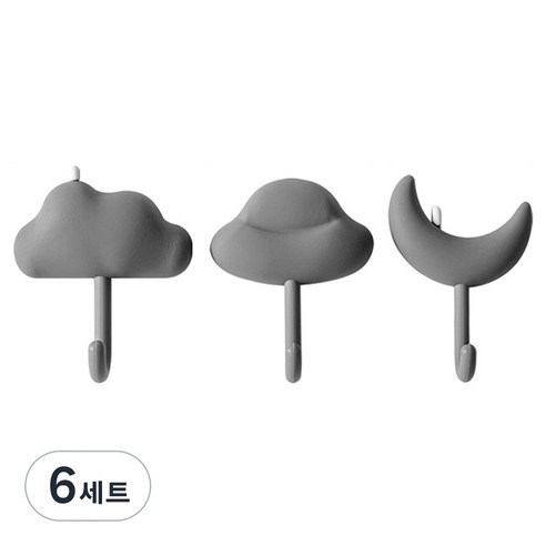 한봄누리 접착식 강력 후크 걸이 현관 주방 욕실 다용도 벽걸이 3종 세트, 6세트, 그레이