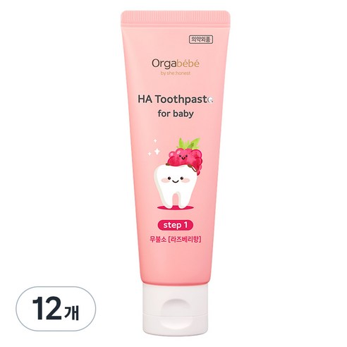 오가베베 유아용 HA 무불소 치약 라즈베리맛, 12개, 60g