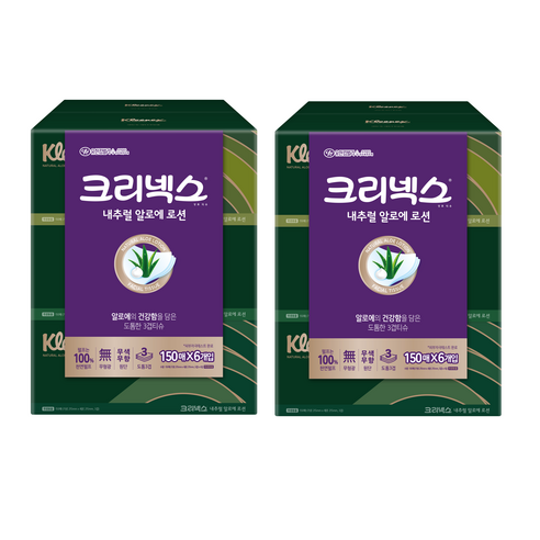 크리넥스 내추럴 알로에 로션 각티슈 천연펄프 3겹이상, 6개입, 2팩