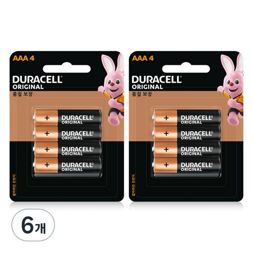 듀라셀 알카라인 AAA건전지, 4개입, 6개