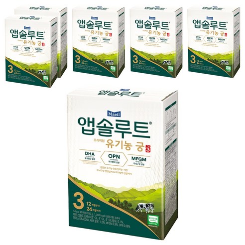 앱솔루트 프리미엄 유기농 궁 분유 3단계 12~24개월 14g, 280g, 6개