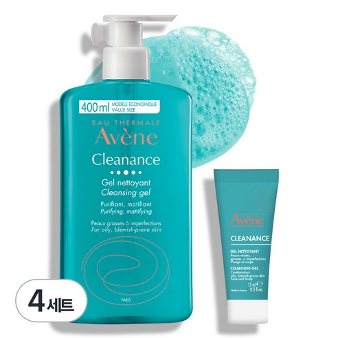 아벤느 클리낭스 약산성 클렌징 젤 400ml + 15ml, 4세트