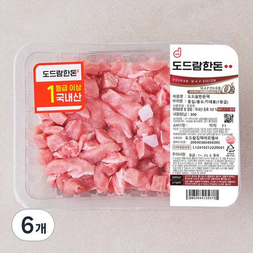도드람한돈 1등급 등심 카레용 (냉장), 300g, 6개