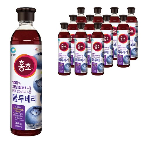 청정원 홍초 100% 자연발효초사용 블루베리, 900ml, 12개
