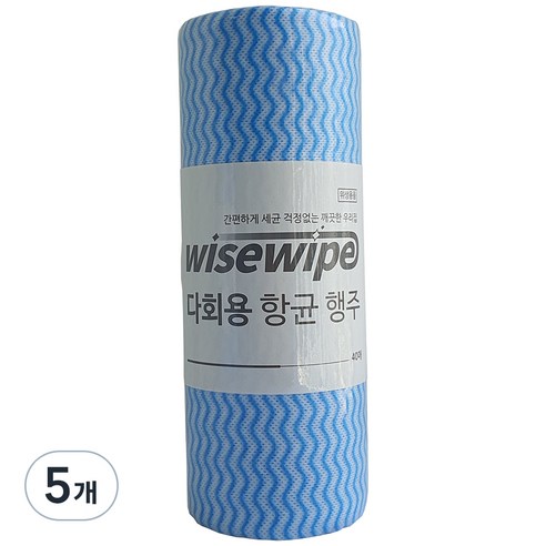 와이즈와이프 다회용 항균 롤행주, 40개입, 5개